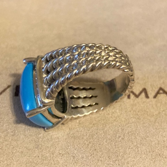 David Yurman 16x12mm Turquoise Diamonds Ring Sz 7.5 - Picture 6 of 8
